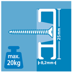 CLICK RAIL, ALU GEBORSTELD, 300 cm, 20 kg/m1, per 20 stuks 9.4342