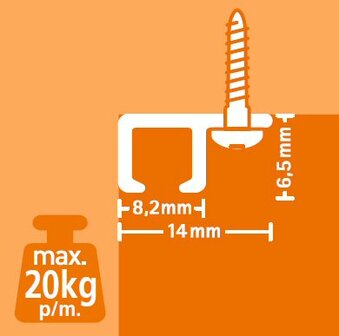 top rail, alu anod, 200cm, max. 20 kg/m, per stuk 9.4313AA