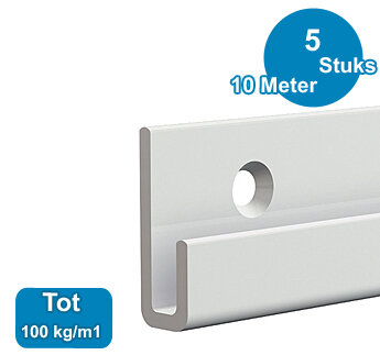 CLASSIC+ RAIL, WIT, 200 cm, max. 100 kg, per 5 stuks 9.4318