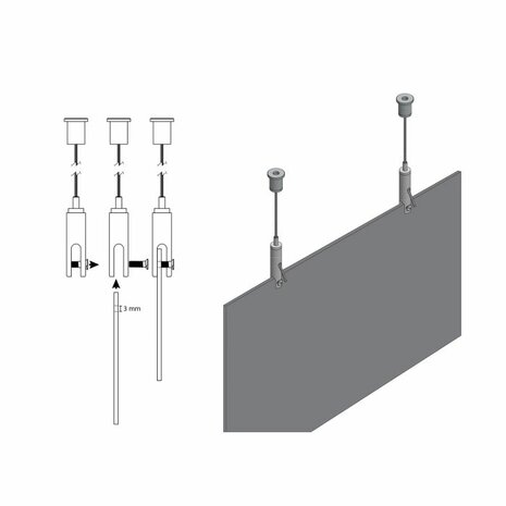 STAS set met paneelhanger max. 4 mm (klein) aan plafonds