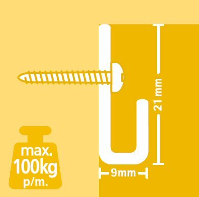 classic+ rail , alu, 200 cm, max. 100 kg, per 5 stuks 9.4320