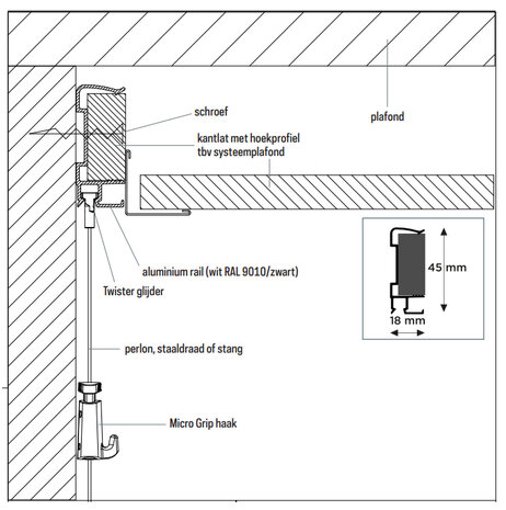 art strip 300 cm zwart voor systeemplafonds